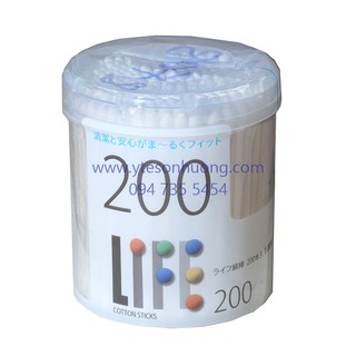 Tăm bông Life xoắn hộp 200 chiếc (8075) (nắp bật tiện dụng) - 4976558000853