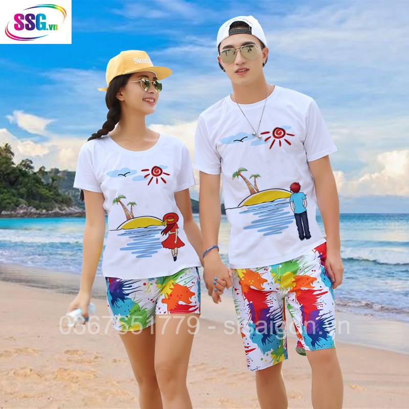 Quần đi biển họa tiết VỆT SƠN nam nữ gia đình, quần đùi chất dù dày dặn mặt mát đường may chắc chắn
