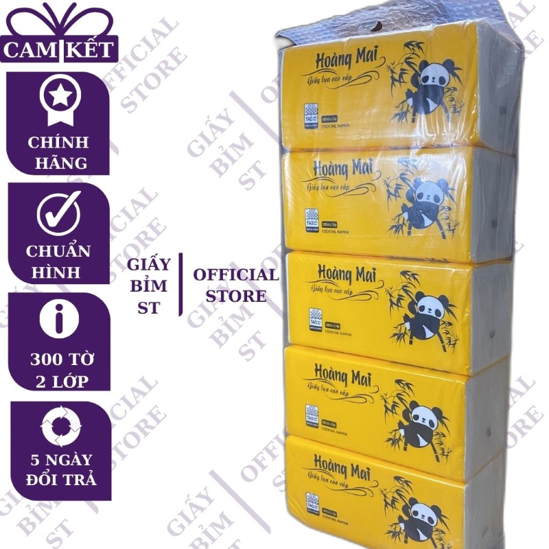 Giấy ăn rút Hoàng Mai 2 lớp 300 tờ/gói (Combo 5 gói)