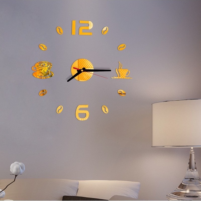 Đồng Hồ Dán Tường 3D Chống Nước Tự Dính Không Gây Tiếng Ồn Hình Cốc Cà Phê