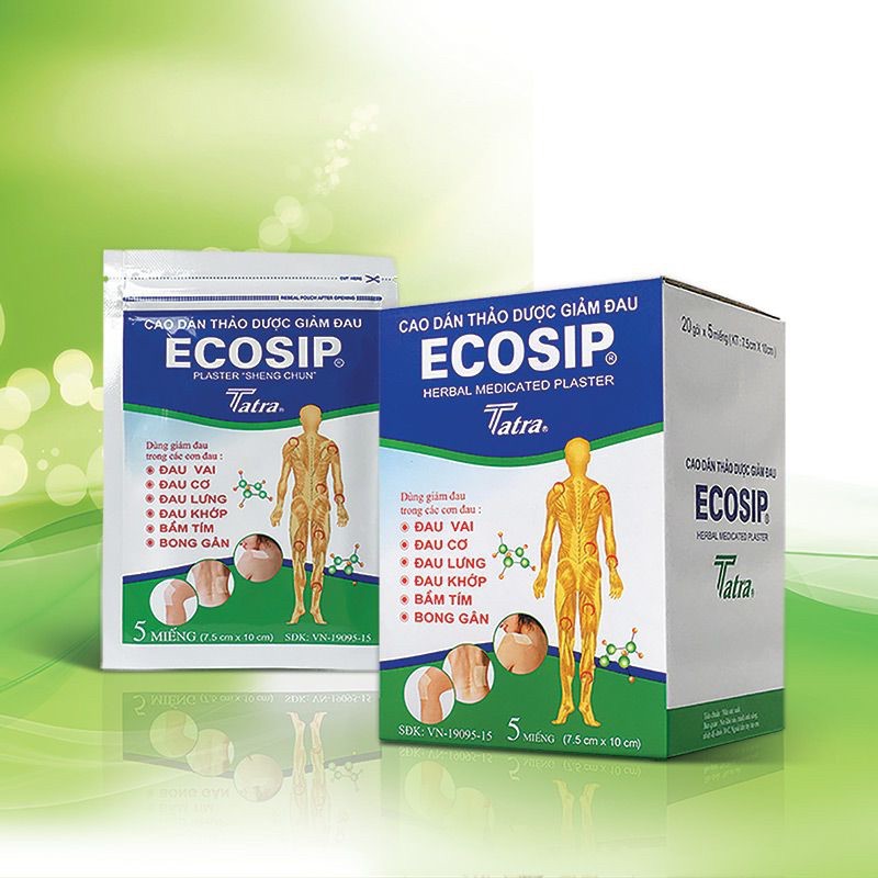 Ecosip - Cao dán thảo dược giảm đau cơ, đau khớp, bầm tím, bong gân (Gói 5 miếng)