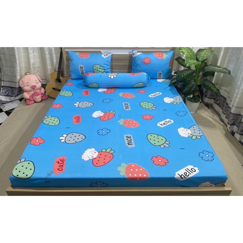 Bộ drap thun hàn quốc mẫu trái dâu siêu cưng