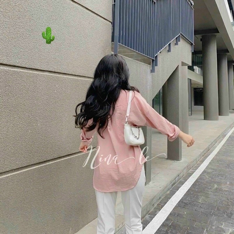 Áo sơ mi tay dài cổ bẻ vải đũi mềm cực xinh