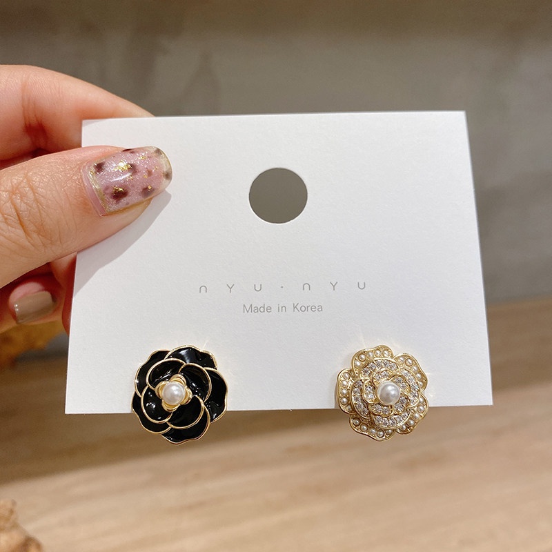 Khuyên Tai Hình Hoa Trà Cao Cấp Phong Cách Hàn Quốc