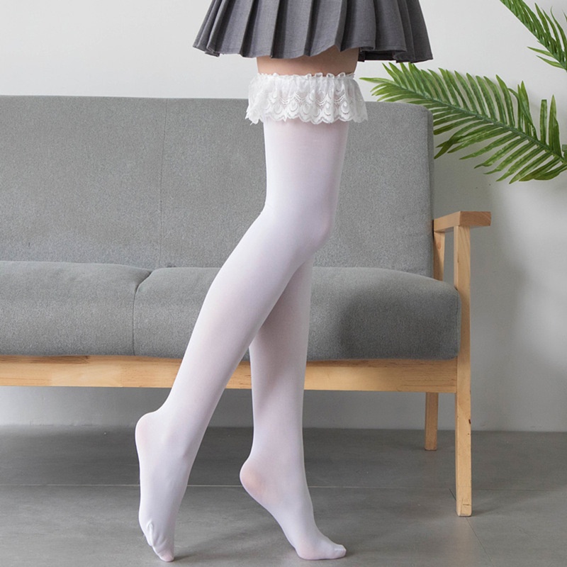 Vớ Nhung Dài Qua Gối Phối Ren Nhún Bèo Phong Cách Lolita Dễ Thương Cho Nữ