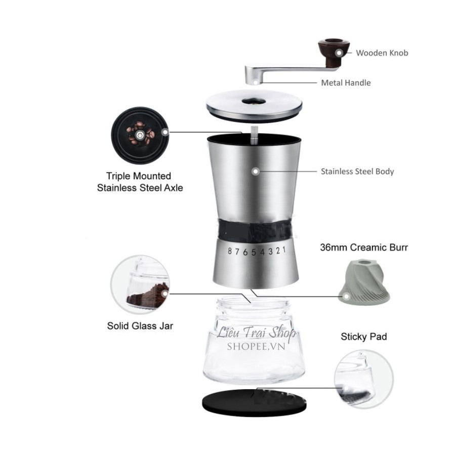 Cối xay cà phê cao cấp lõi gốm ceramic burr precision. coffee grinder