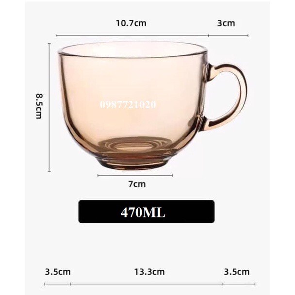 Cốc thủy tinh màu hổ phách có tay cầm, Ly thủy tinh dung tích 480 ml