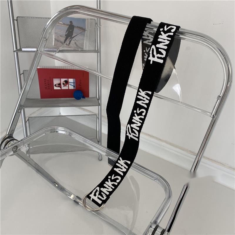 Thắt Lưng Vải Canvas Phối Hai Khóa Tròn In Chữ Graffiti Thời Trang Cá Tính