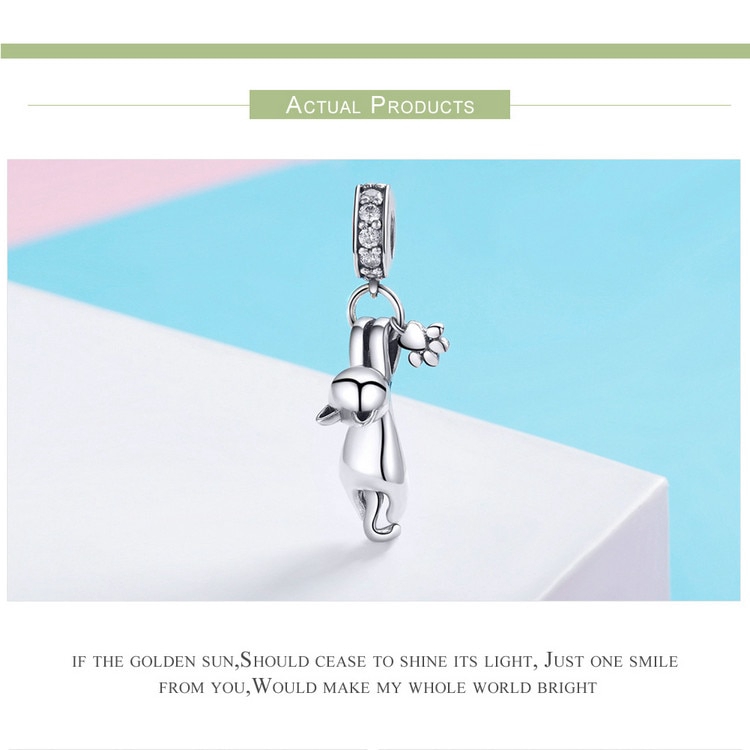 Hạt phụ kiện Bamoer scc930 thiết kế hình chú mèo và chân mèo làm đồ trang sức đáng yêu