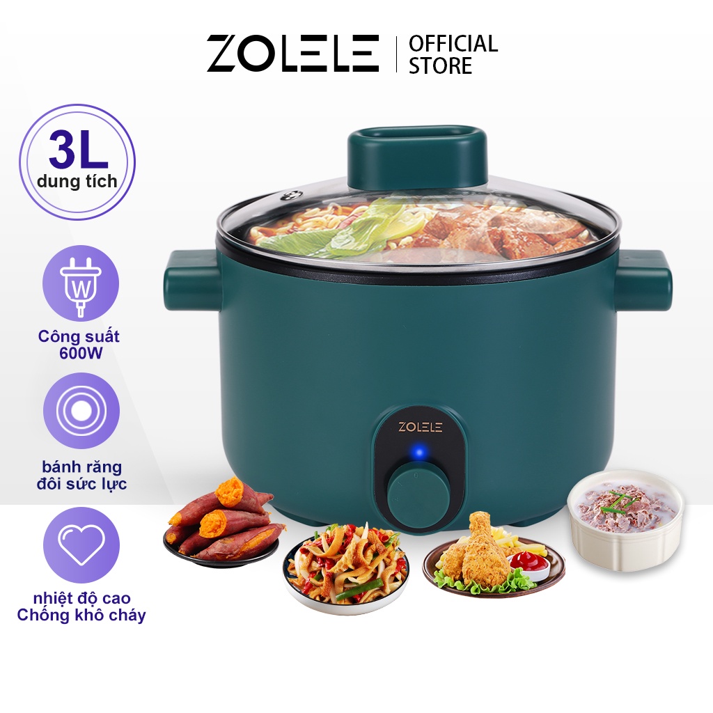 [Mã BMBAU50 giảm 10% đơn 99k] Nồi Cơm Điện Đa Năng ZOLELE ZC002 Nồi Lẩu Điện Gia Dụng Chống Dính 3L