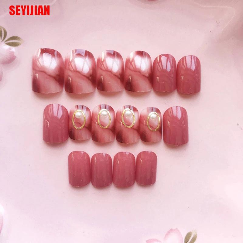 Set 24 móng tay giả acrylic màu hồng xinh xắn lâu trôi