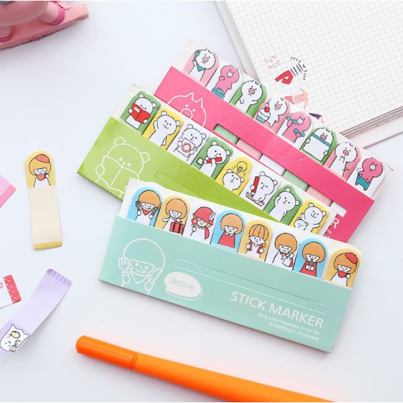 Bộ dấu trang 120 tờ, bookmark, ghi chú dấu trang cho sách, vở hoạt hình cute