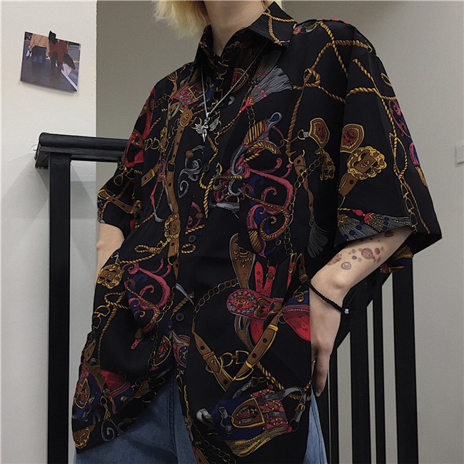 🔥 🔥Áo Sơ Mi Tay Ngắn In Họa Tiết Phong Cách Retro | BigBuy360 - bigbuy360.vn