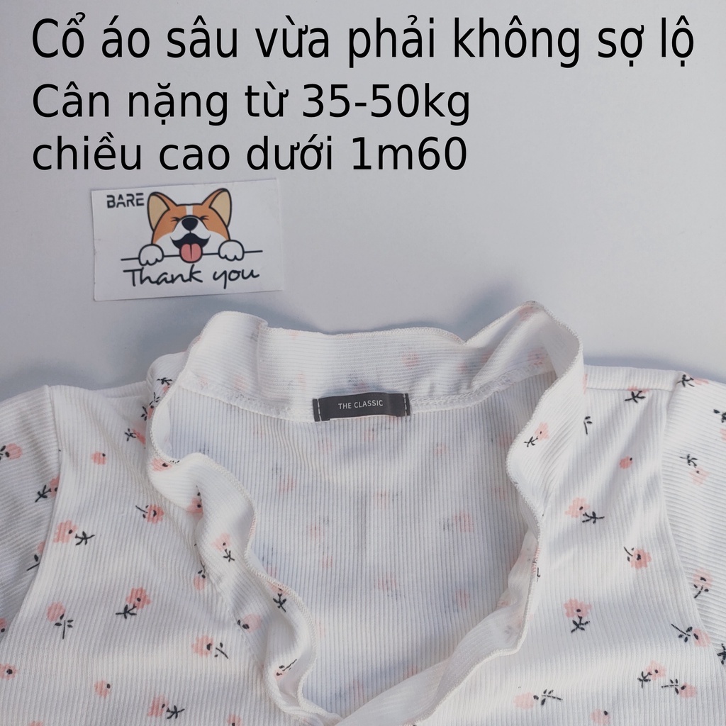 Áo croptop ôm - áo Crt tay ngắn họa tiết hoa nhí phối bèo dễ thương - AO02