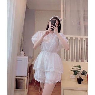 Set quần short áo peplum pha ren nữ tính xinh xắn
