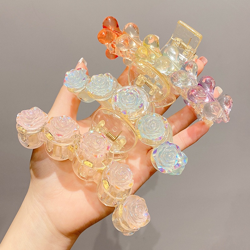 Kẹp Tóc Hình Hoa Màu Hồng Trong Suốt Phong Cách Hàn Quốc