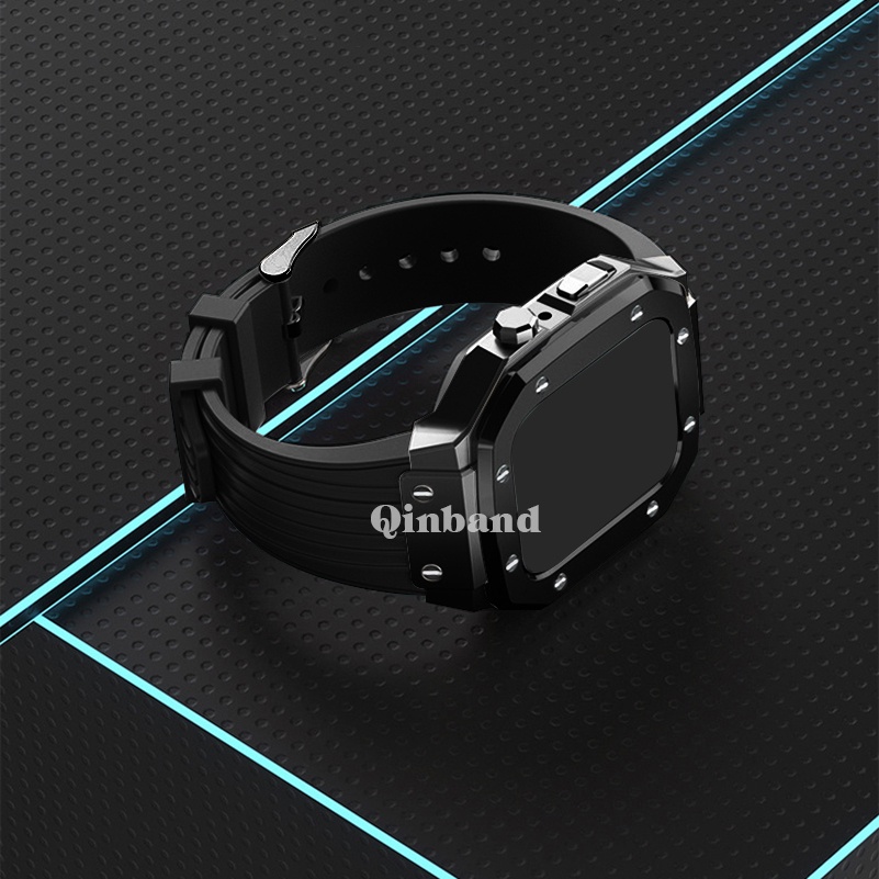 Dây Đeo Đồng Hồ Bằng Silicone Và Kim Loại Cho Apple Watch 7 SE 6 5 4 Band 44mm 45mm