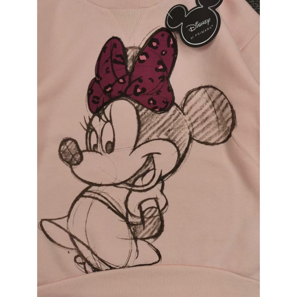 [5-6y] Áo nỉ bông dài tay thu đông Disney màu hồng mickey cho bé gái