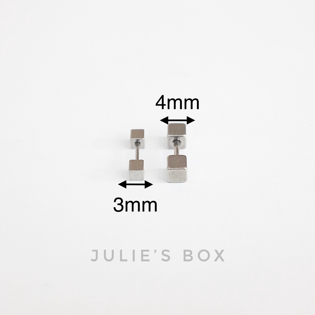 Khuyên Tai Unisex  2 Đầu Vuông Titan Không Đen Không Ngứa Không Dị Ứng Không Gỉ Sét julies box 66