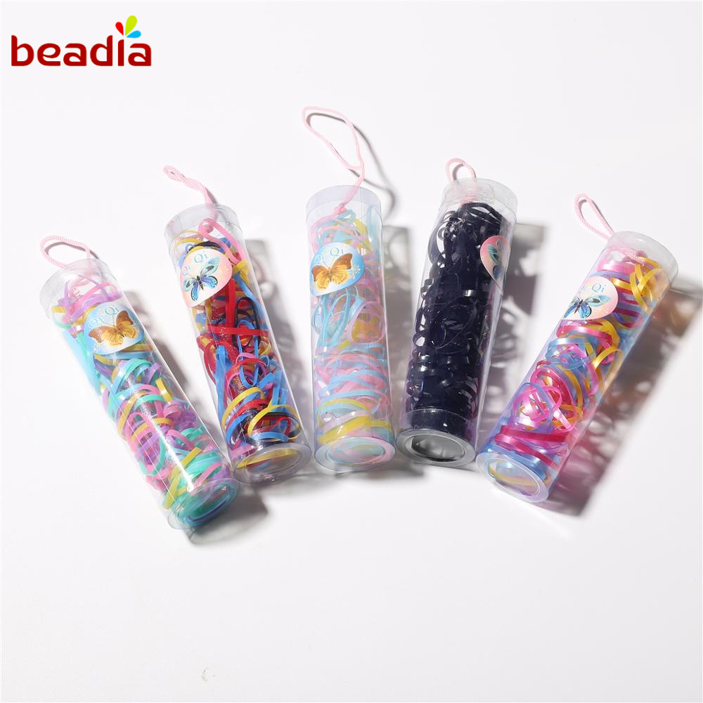 Dây Buộc Tóc Beadia Cao Su Co Giãn Màu Cầu Vồng Đơn Giản Cho Bé Gái