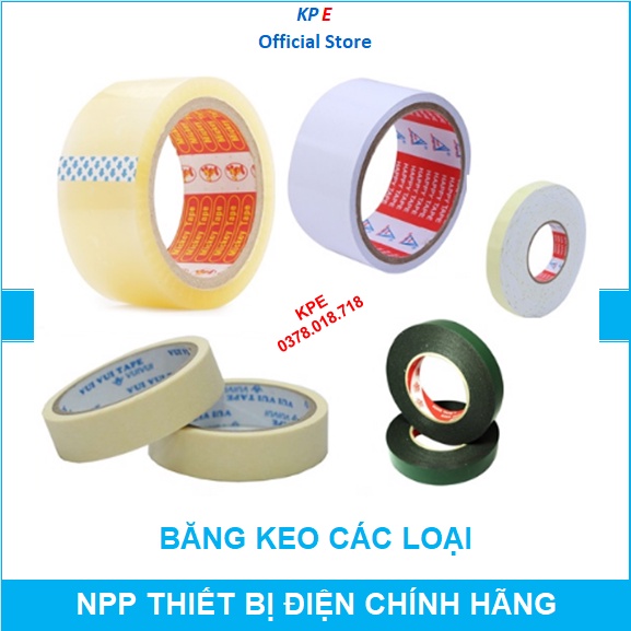 BĂNG KEO DÍNH TRONG ĐỤC DÁN THÙNG 100 YARD 100Y KEO 2 MẶT XỐP XANH VÀNG DÁN NẸP HỌC SINH 1 2 3 4 5 PHÂN CM - KPE
