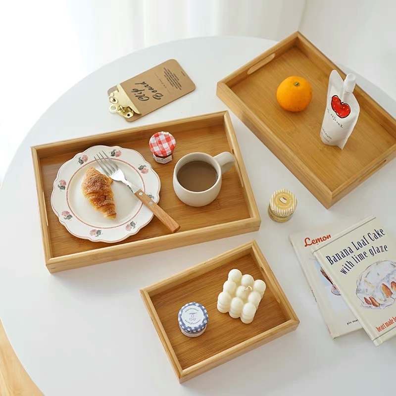 Khay gỗ vuông đựng thức ăn, khay đựng đồ cá nhân, trang trí kiểu Nhật - Décor nhà Sò