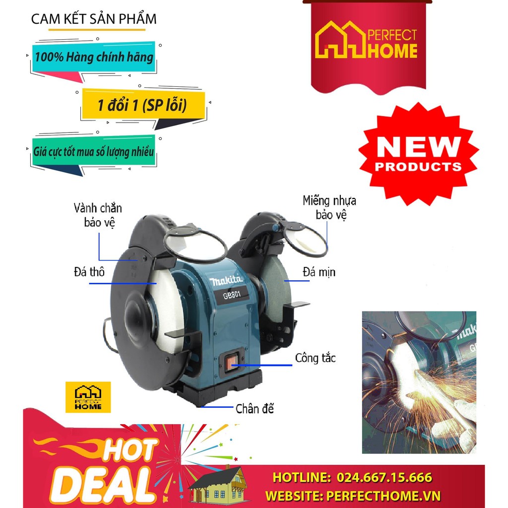 ⚡️Sale sốc⚡️ { Hàng chính_hãng}Máy Mài 2 Đá Makita GB801 (205mm) Công suất 550W