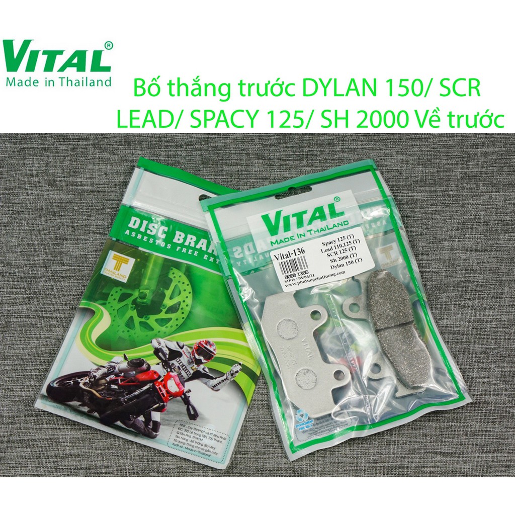 Bố thắng trước + Sau SHi củ 2000 về trước, DYLAN, SPACY 125, SCR, LEAD hiệu VITAL - Má phanh xe máy, bố thắng đĩa VITAL