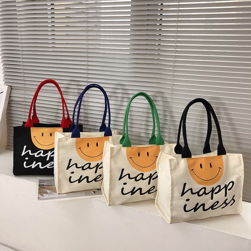 Túi Xách Canvas Cỡ Lớn Phối Màu Tương Phản Thời Trang Hàn Quốc Cho Nữ