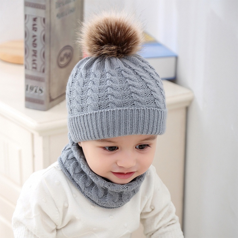 Mũ Beanie Kèm Khăn Choàng Cổ Giữ Ấm Cho Bé