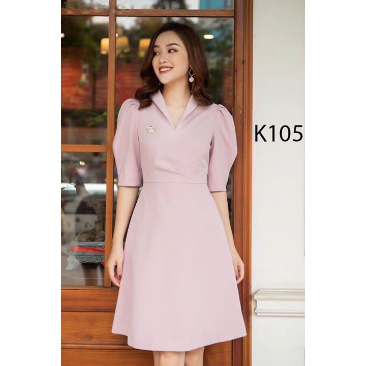 ĐẦM HỒNG CỔ VEST TAY BỒNG K105 - Elise House (Hàng may thiết kế ,ảnh thật shop tự chụp)