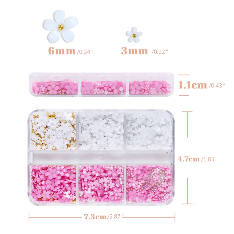 Hộp Hạt Charm Hình Bông Hoa Năm Cánh Màu Sắc Hỗn Hợp Đính Móng Tay 6 Kích Thước Màu Vàng Bạc/Bạc Cho Móng Acrylic