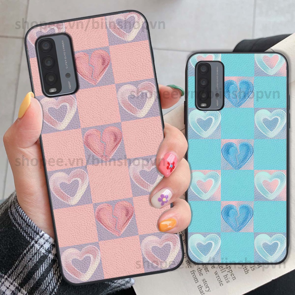 Ốp Xiaomi Redmi 9T caro trái tim nhiều màu sắc, đầy cá tính, khẳng định phong cách