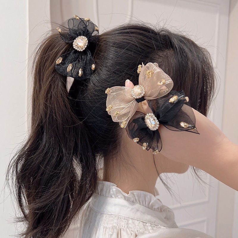 Dây Buộc Tóc Thắt Nơ Đính Đá Pha Lê Phong Cách Hàn Quốc Cho Nữ