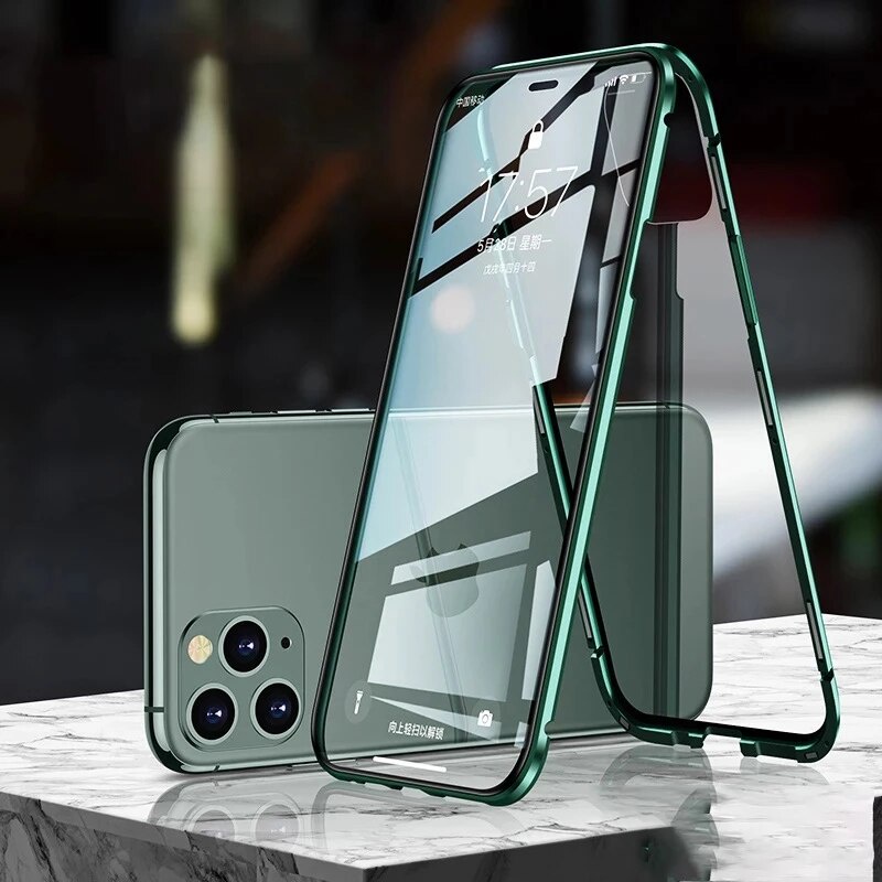 Ốp điện thoại kim loại từ tính bảo vệ 360 độ thích hợp cho Iphone 12 11 Pro Max X Xs Max 6 6s 7 8 Se 2020