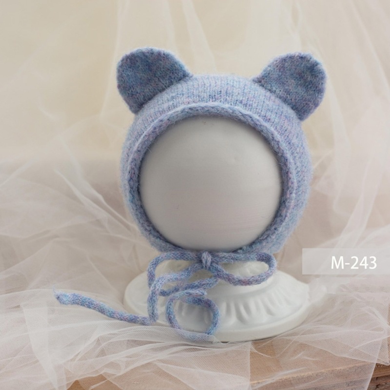 Mũ Beanie Đan Len Thủ Công Đính Tai Dễ Thương Làm Phụ Kiện Chụp Ảnh Cho Bé Sơ Sinh