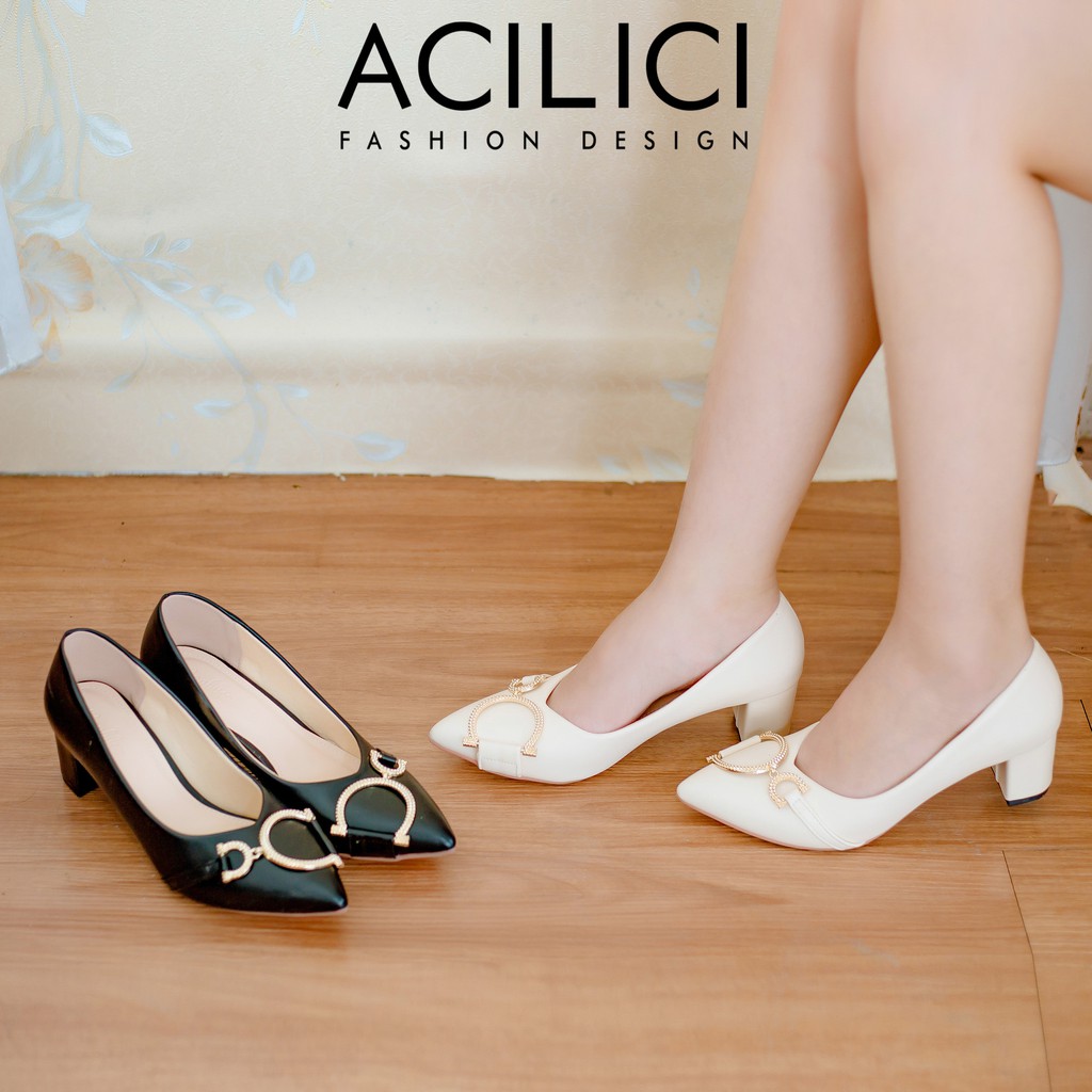Giày búp bê nữ ACILICI thời trang, giày cao gót nữ cao 5p mũi nhọn đế vuông thiết kế nữ tính thanh lịch chuẩn size_TC048 | BigBuy360 - bigbuy360.vn