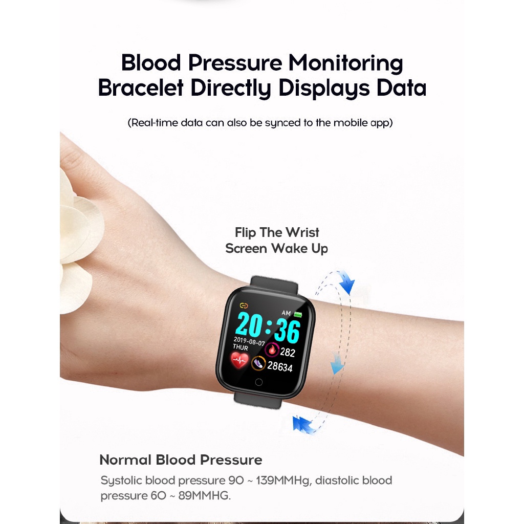 Y68 đồng hồ thông minh D20 smartwatch Bluetooth5.0 không thấm nước Đếm bước thông minh Chức năng phát hiện nhịp tim