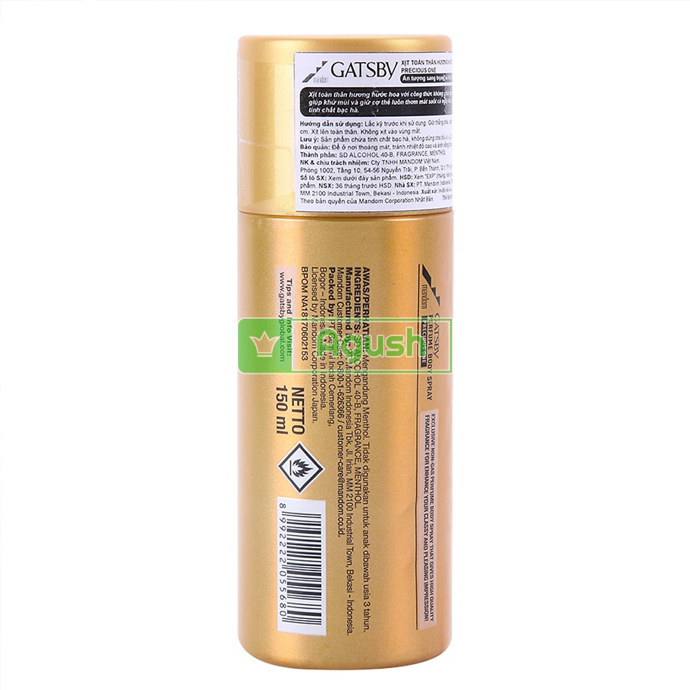 Xịt thơm body toàn thân cơ thể người cho nam chính hãng Gatsby Ultra Prime Precious One bình 150m nước hoa lưu hương lâu