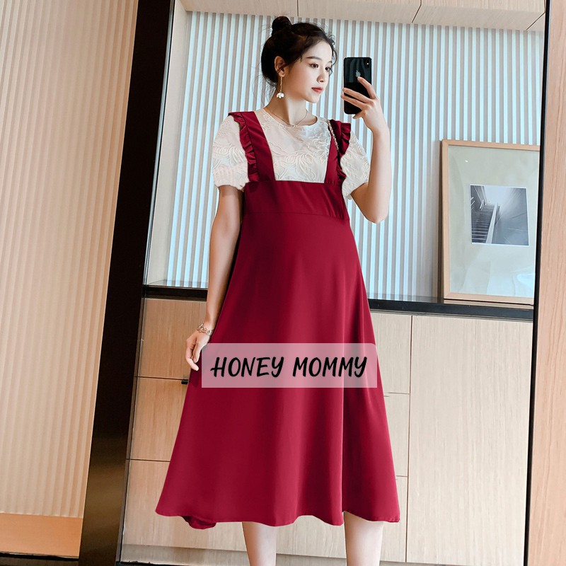 Váy Bầu Đầm Bầu Yếm Ren Ngắn Tay Công Sở Dáng Suông Đi Làm Đi Chơi HD2624 Honey Mommy