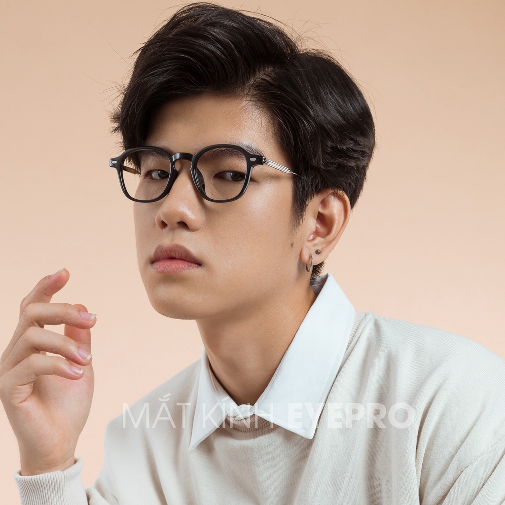 Gọng kính cận nam lắp sẵn cận chất liệu nhựa chân kính kim loại mắt kính vuông - Z369 Eyepro