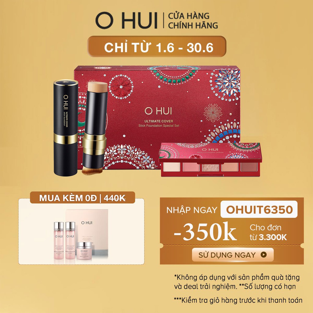 Bộ Kem nền dạng thỏi siêu che phủ kiểm soát nhờn OHUI Ultimate Cover Stick Foudation và Bảng phấn mắt 5 màu