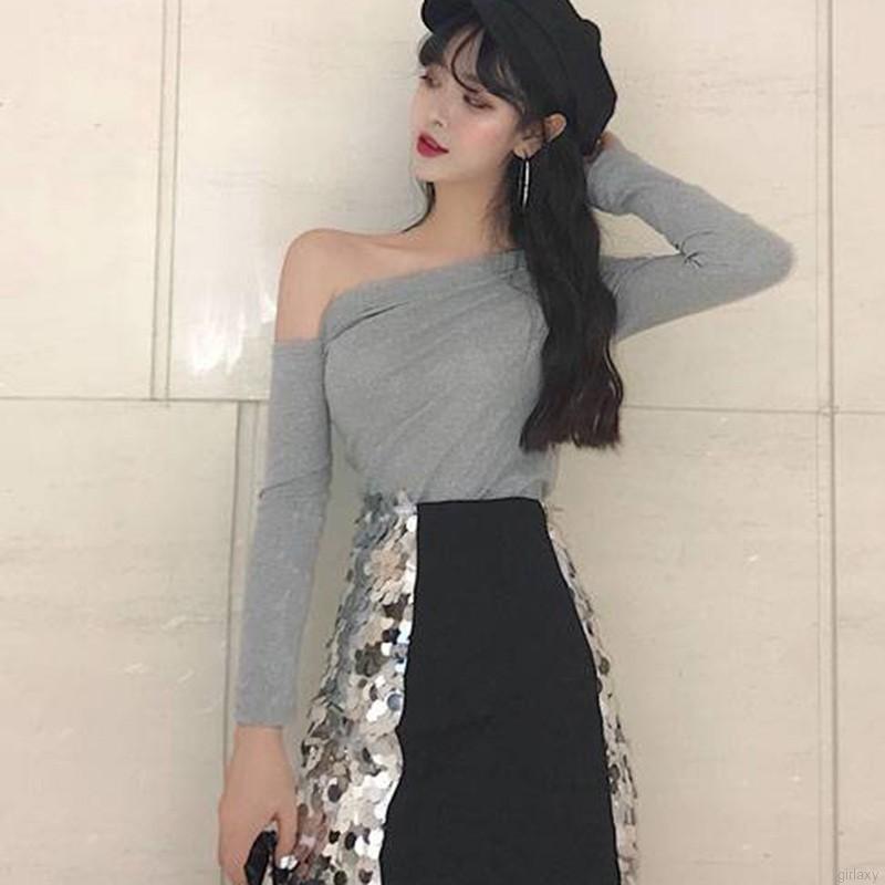 Áo Thun Nữ Tay Dài Lệch Vai Phong Cách Hàn Quốc