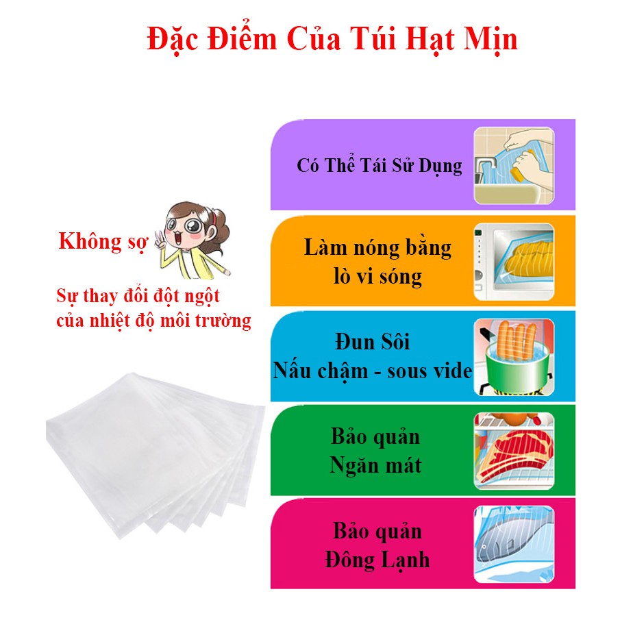 Túi hút chân không thực phẩm một mặt nhám, 1kg túi hút chân không 1 mặt nhám 1 mặt trơn( hàng loại 1 đủ size)