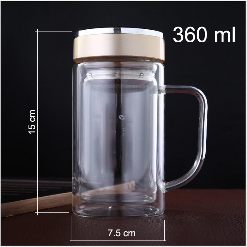 CỐC THỦY TINH 2 LỚP GIỮ NHIỆT 360ML- DÙNG PHA TRÀ