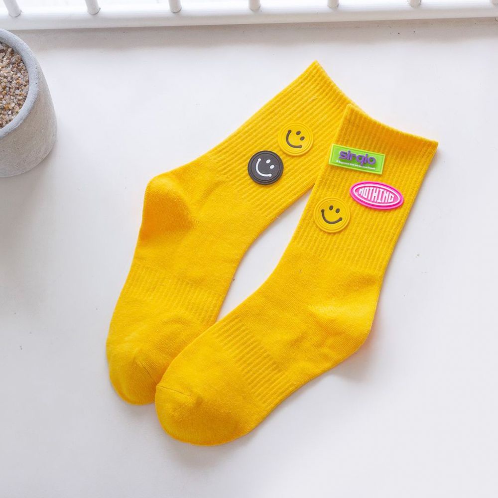 Vớ cotton màu trơn thoáng khí in chữ mặt cười phong cách Hàn Quốc đơn giản thời trang cho nam và nữ