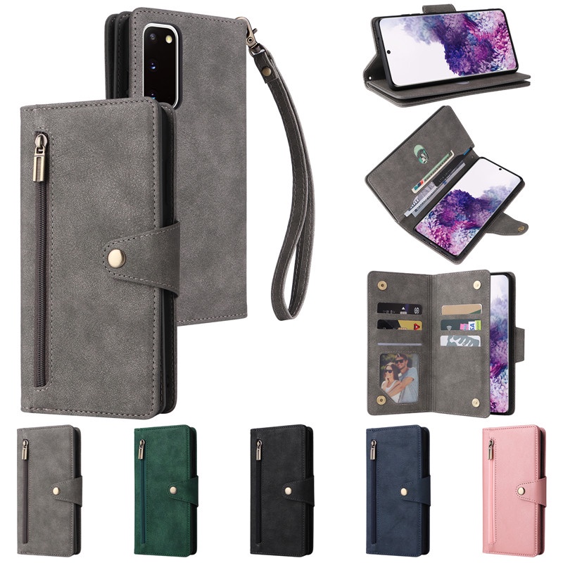 Ốp Điện Thoại Da Gập Phối Ví Có Khóa Kéo Cho Samsung S22 S21 S20 Plus Ultra S21 FE
