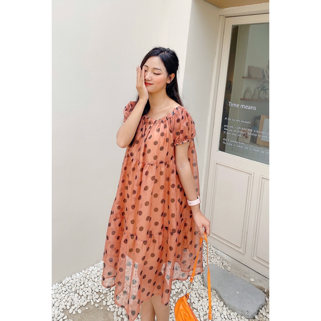 Đầm Bầu bi nhún tầng trẻ trung