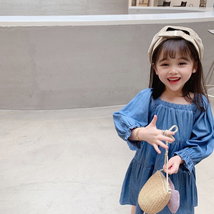 Đầm Tay Dài Phong Cách Hàn Quốc Cho Bé Gái