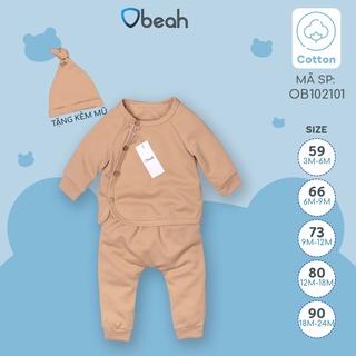 Bộ cotton tổ ong Obeah màu cà phê Fullsize từ 59 đến 90 cho bé từ 0 đến 24 tháng